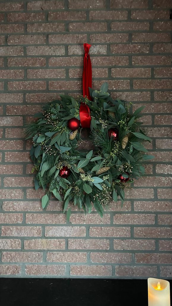 Kerstkrans natuur/goud/rood - Afbeelding 2